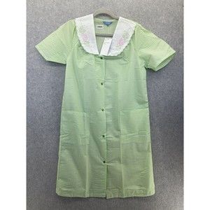 Dream Rest Women's Vintage Dress Button Down Short Sleeve Gingham Green Sleep